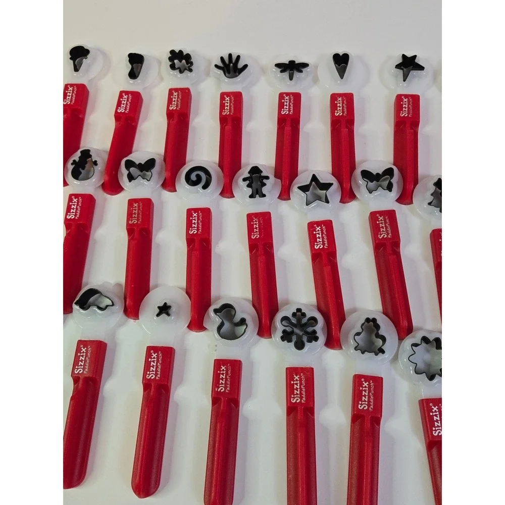 Sizzix PaddlePunch Die Cut Tool Set with Hammer and Various Shapes Red White